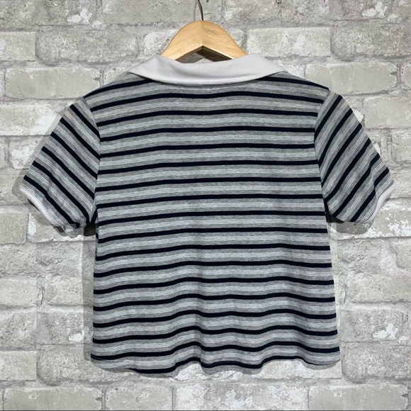 ROXY Y2K STYLE POLO CROP TOP. BLUE AND GRAY STRIPE. SHORT SLEEVE. SIZE MEDIUM. - Picture 2 of 7